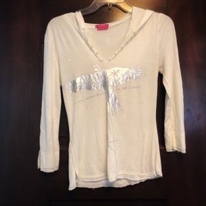 BCBGirls Cream Soft Hoodie with Silver Bird Design | Size Small